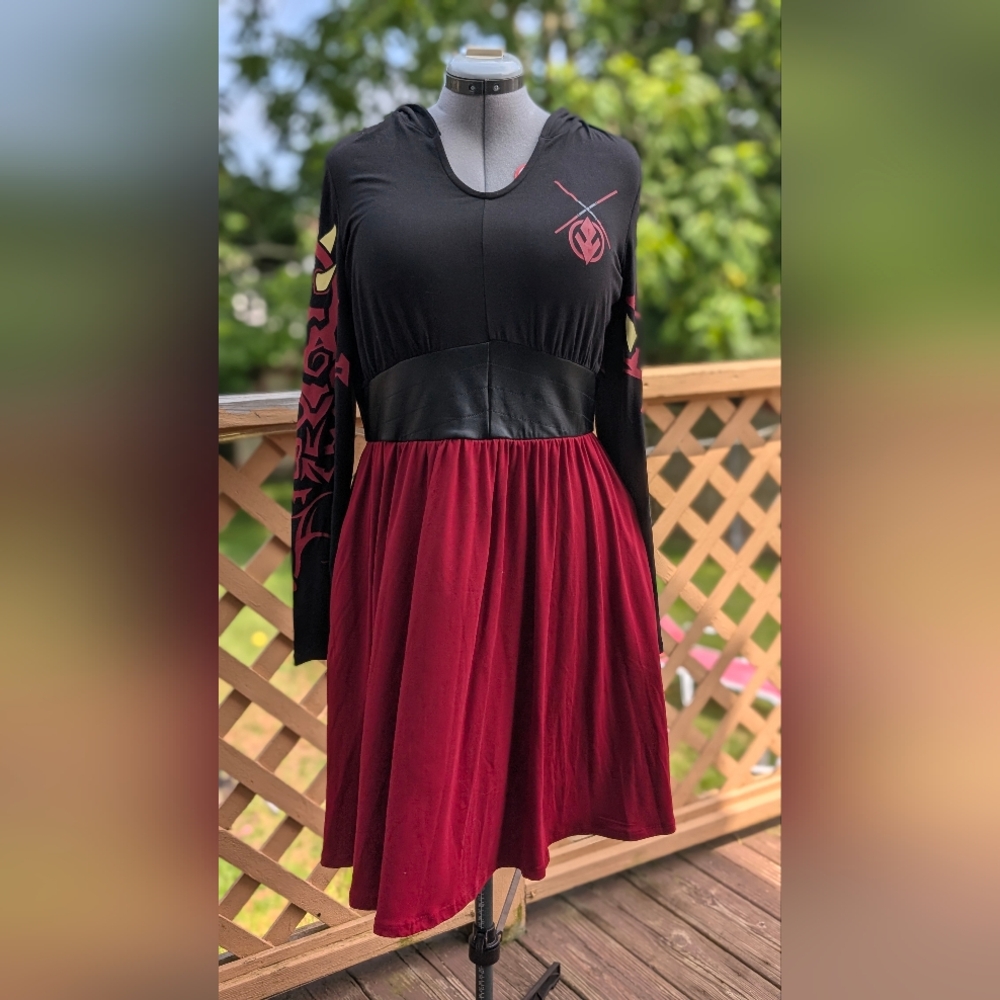 Star Wars Darth Maul Fit and Flare Long Sleeve Dress With Hood